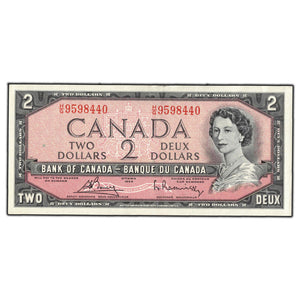 SOLD $2 1954 Bank of Canada Note Bouey-Rasminsky H/G Prefix BC-38c - AU-50