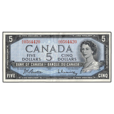 SOLD $5 1954 Bank of Canada Note Beattie-Rasminsky A/S Prefix BC-39b - EF-40