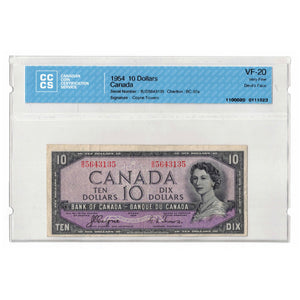 SOLD $10 1954 Bank of Canada Note Devil Face B/D Prefix BC-32a - CCCS VF-20