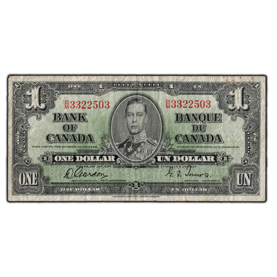 SOLD $1 1937 Bank of Canada Note Gordon-Towers B/M Prefix BC-21c - Minor Staining