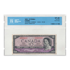 SOLD $10 1954 Bank of Canada Note Devil Face H/D Prefix BC-32b - CCCS VF-20