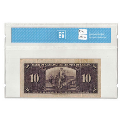 SOLD 1937 $10 Bank of Canada Note Osborne Signature A/D Prefix BC-24a -  CCCS F-12