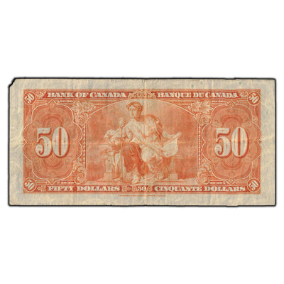 SOLD $50 1937 Bank of Canada Gordon-Towers B/H Prefix BC-26b - Missing Corner