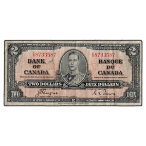 SOLD $2 1937 Bank of Canada Coyne-Towers E/R BC-22c - Writing