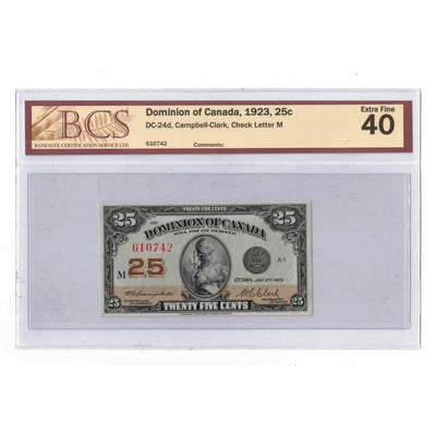 SOLD 25 Cents 1923 Dominion of Canada Shinplaster Note DC-24d - BCS EF-40