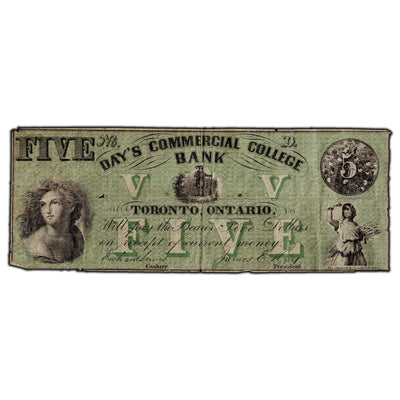 SOLD $5 C.1800's Day's Commercial College Bank Remainder Note - Holes
