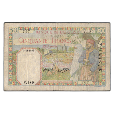 SOLD Algeria Tunisia 1939 50 Francs Note P #84