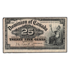 SOLD 25 Cents 1900 Dominion of Canada Shinplaster Note DC-15a - F-15