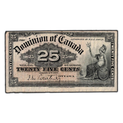 SOLD 25 Cents 1900 Dominion of Canada Shinplaster Note DC-15a - F-15