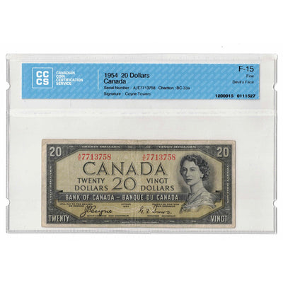 SOLD $20 1954 Bank of Canada Note Devil Face A/E Prefix BC-33a - CCCS F-15