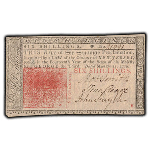 SOLD United States 1776 New Jersey 6 Shillings Colonial Note