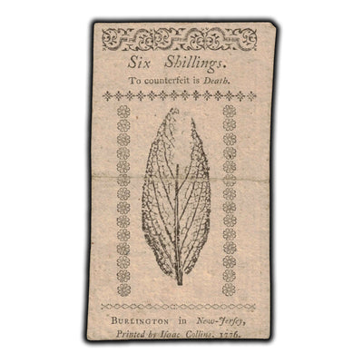 SOLD United States 1776 New Jersey 6 Shillings Colonial Note