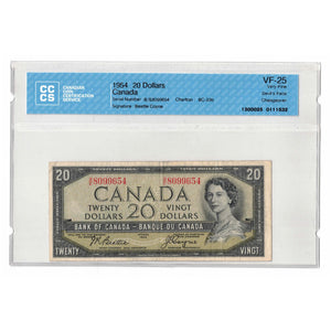 SOLD $20 1954 Bank of Canada Note Devil Face B/E Changeover Prefix BC-33a - CCCS VF-25