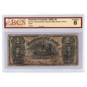 SOLD $1 1898 Dominion of Canada Note Boville Series P DC-13c - BCS VG-8