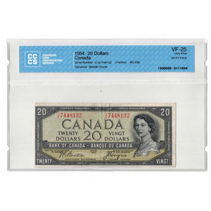 SOLD $20 1954 Bank of Canada Note Devil Face C/E Prefix BC-33b - CCCS VF-25