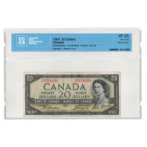SOLD $20 1954 Bank of Canada Note Devil Face D/E Prefix BC-33b - CCCS VF-25