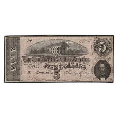 SOLD United States 1864 $5 Confederate States of America Note