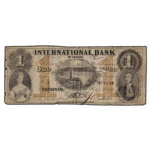 SOLD $1 1858 International Bank of Canada Note CH #380-10-12-04 - Very Large Tear