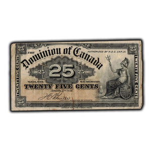SOLD 25 Cents 1900 Dominion of Canada Shinplaster Note Boville DC-15b - Rounded Corner