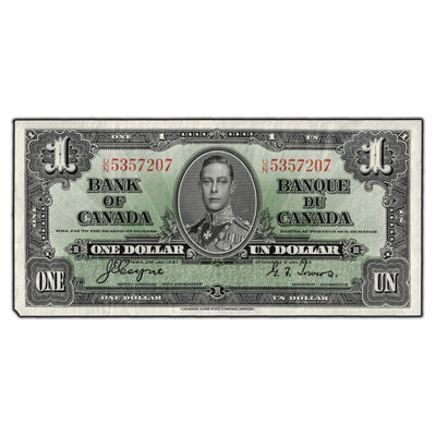 SOLD $1 1937 Bank of Canada Note Coyne-Towers U/N Prefix  BC-21d - EF-40
