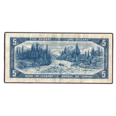 SOLD $5 1954 Bank Of Canada Note Beattie-Rasminsky E/S Prefix BC-39b - VF-20