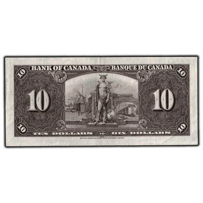 SOLD $10 1937 Bank of Canada Note Coyne-Towers K/T Prefix BC-24c - About EF (pinhole)