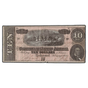 SOLD United States 1864 $10 Confederate States of America Note