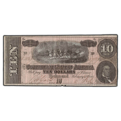SOLD United States 1864 $10 Confederate States of America Note