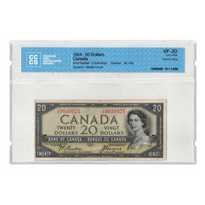 SOLD $20 1954 Bank of Canada Note Devil Face C/E Prefix BC-33b - CCCS VF-20