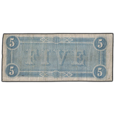 SOLD United States 1864 $5 Confederate States of America Note