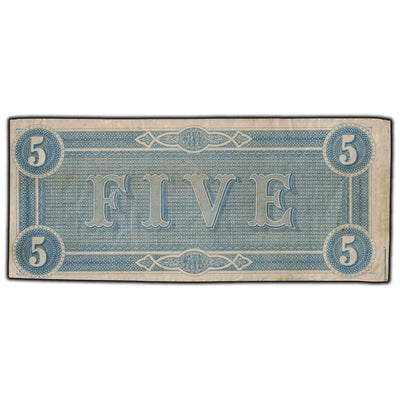 SOLD United States 1864 $5 Confederate States of America Note