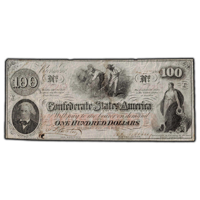 SOLD United States 1862 $100 Confederate States of America Note