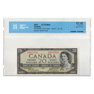 SOLD $20 1954 Bank of Canada Note Devil Face D/E Prefix BC-33a - CCCS EF-40