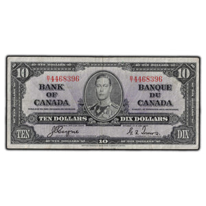 SOLD $10 1937 Bank of Canada Note Coyne-Towers B/T Prefix BC-24c