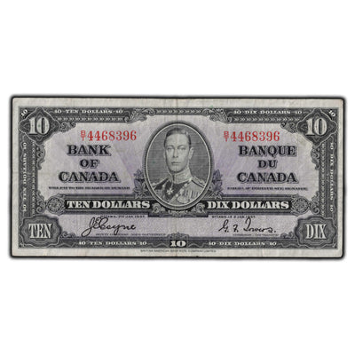 SOLD $10 1937 Bank of Canada Note Coyne-Towers B/T Prefix BC-24c