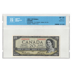 SOLD $20 1954 Bank of Canada Note Devil Face D/E Prefix BC-33b - CCCS VF-30