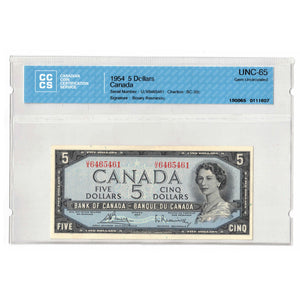 SOLD $5 1954 Bank of Canada Note Bouey-Rasminsky U/X Prefix BC-39c - CCCS UNC-65