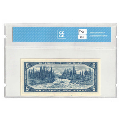 SOLD $5 1954 Bank of Canada Note Bouey-Rasminsky U/X Prefix BC-39c - CCCS UNC-65