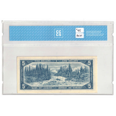 SOLD $5 1954 Bank of Canada Note Bouey-Rasminsky U/X Prefix BC-39c - CCCS UNC-64