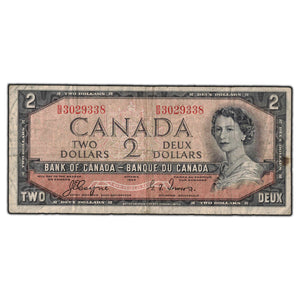SOLD $2 1954 Bank of Canada Note Devil Face B/B Prefix BC-30a - VG-10