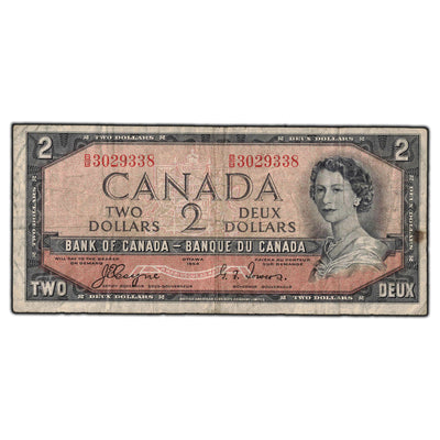 SOLD $2 1954 Bank of Canada Note Devil Face B/B Prefix BC-30a - VG-10
