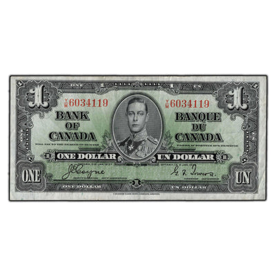 SOLD $1 1937 Bank of Canada Note Coyne-Towers Y/M Prefix  BC-21d - VF-20