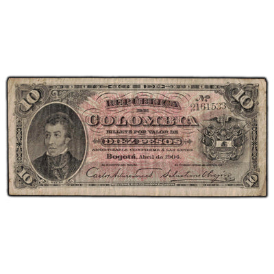 SOLD Colombia 1904 10 Pesos Note P #312