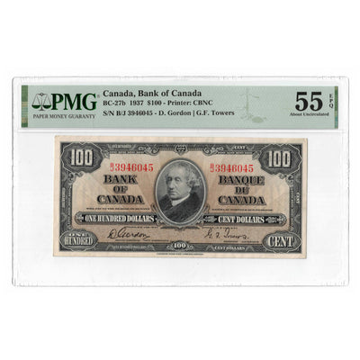 SOLD $100 1937 Bank of Canada Note Gordon-Towers B/J Prefix BC-27b - PMG AU-55 EPQ
