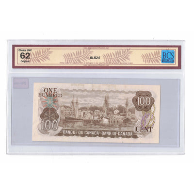 SOLD $100 1975 Bank of Canada Note Lawson-Bouey JD Prefix BC-52a - BCS UNC-62