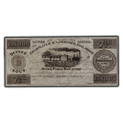 SOLD 15 Sous 7 1/2 Pence 1837 Champlain & St. Lawrence Banknote - Remainder