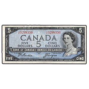 SOLD $5 1954 Bank Of Canada Note Beattie-Coyne Y/C Changeover Prefix BC-39a-i - EF-45