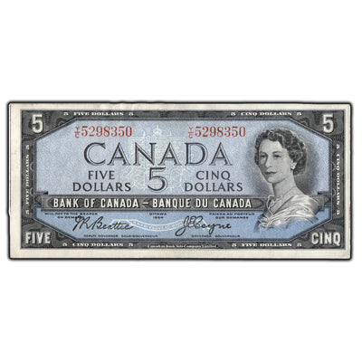SOLD $5 1954 Bank Of Canada Note Beattie-Coyne Y/C Changeover Prefix BC-39a-i - EF-45