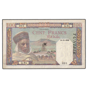 SOLD Algeria Tunisia 1939 100 Francs Note