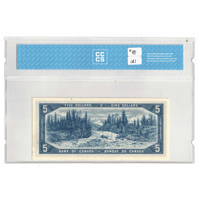 SOLD $5 1954 Bank of Canada Note Beattie-Rasminsky R/X Changeover Prefix BC-39b - CCCS UNC-65